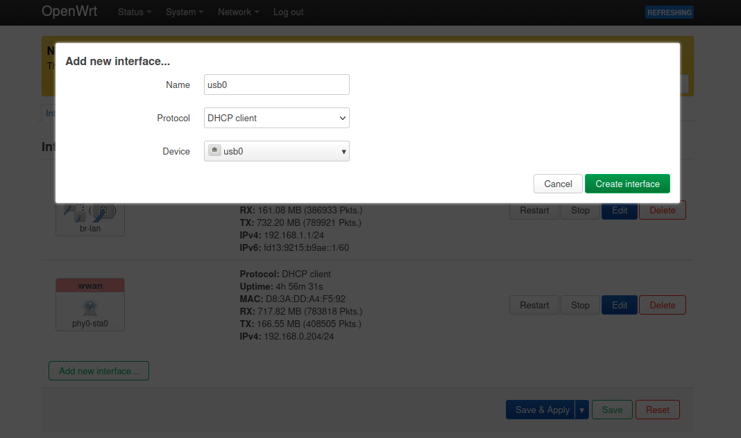 Create USB Interface OpenWRT